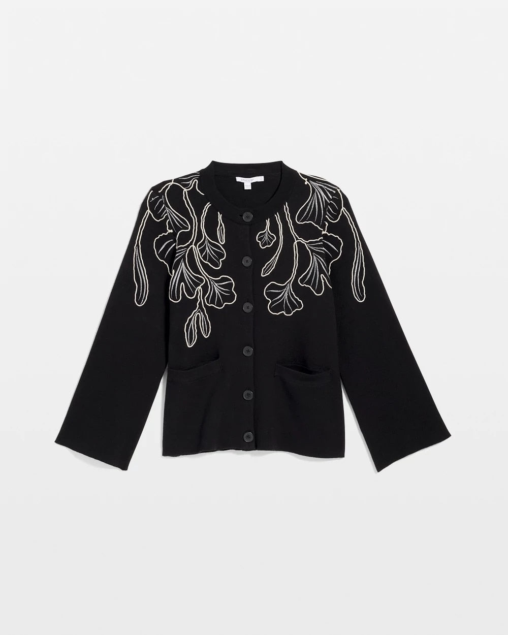 Embroidered Crewneck Cardigan Jacket Black - Chico's