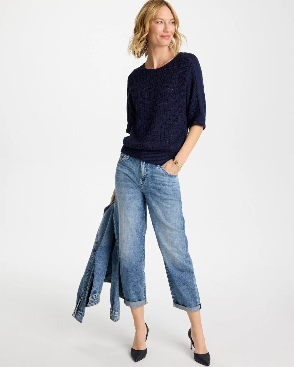 Pointelle Crewneck Pullover Sweater Passport Blue - Chico's