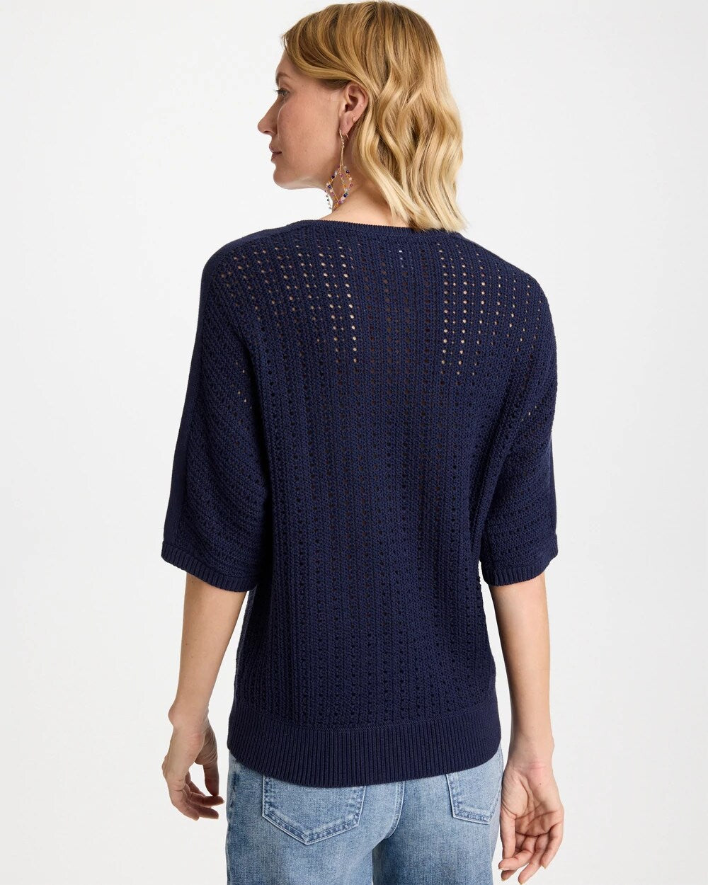 Pointelle Crewneck Pullover Sweater Passport Blue - Chico's
