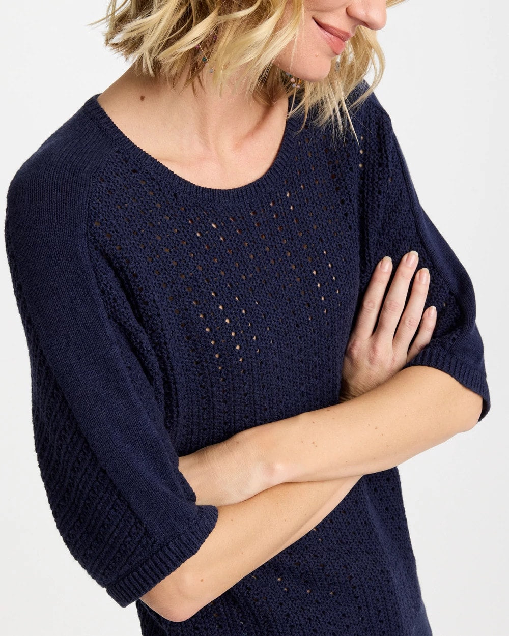 Pointelle Crewneck Pullover Sweater Passport Blue - Chico's