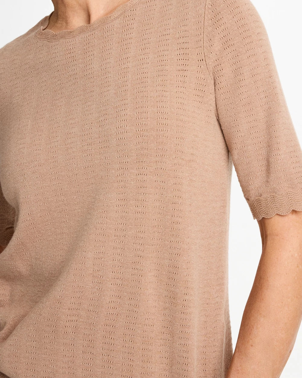 Ella Crewneck Pointelle Pullover Sweater Cattail Brown - Chico's