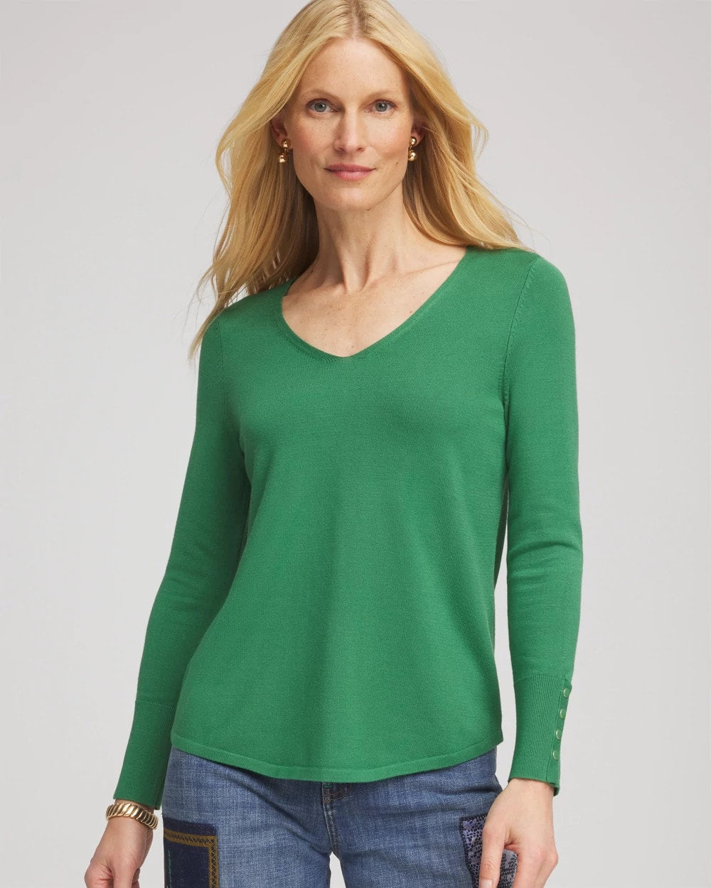Ella V-Neck Pullover Sweater Jardin Green - Chico's