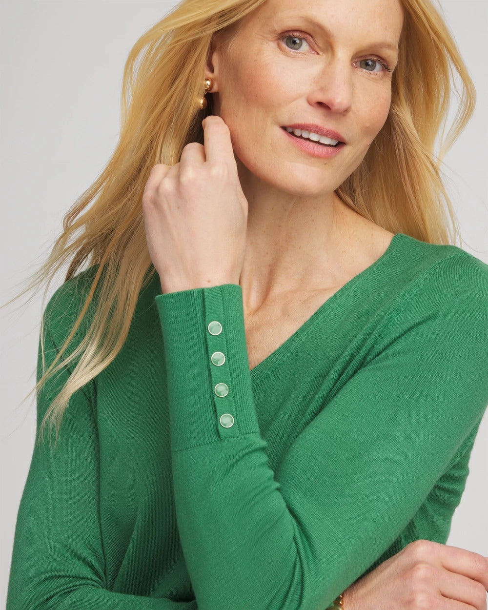 Ella V-Neck Pullover Sweater Jardin Green - Chico's