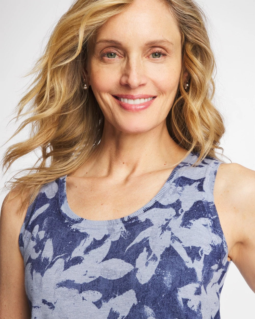 Ella Floral Scoopneck Tank Blue - Chico's
