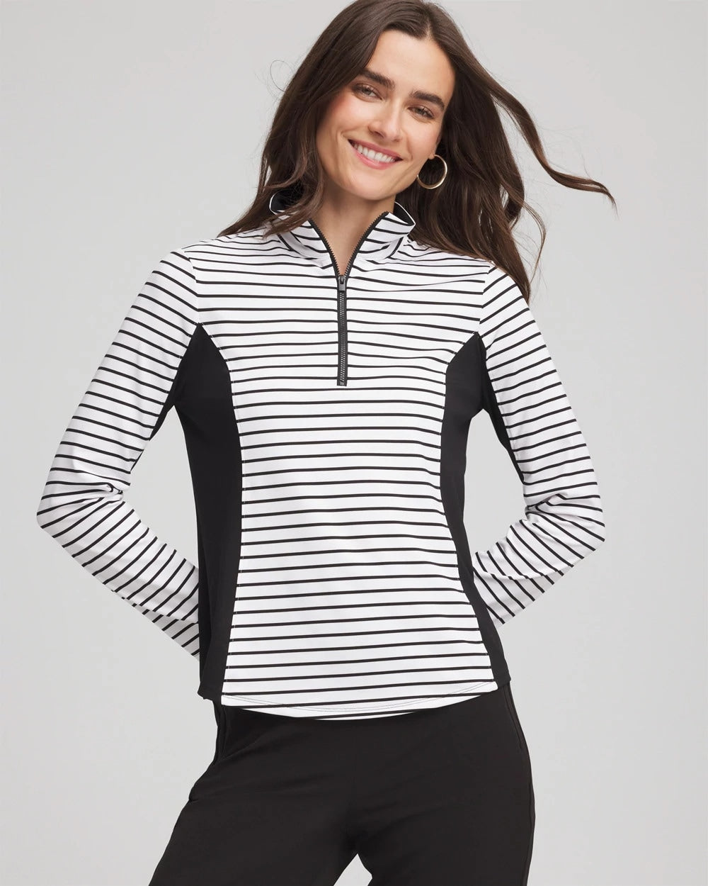 Zenergy® UPF Striped Block Half Zip Black - Chico's