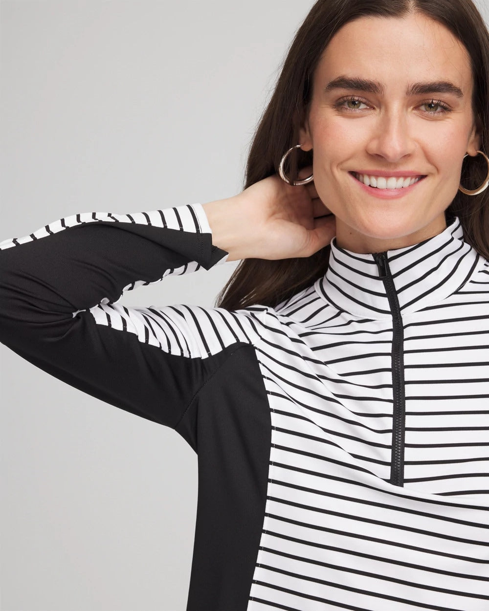 Zenergy® UPF Striped Block Half Zip Black - Chico's