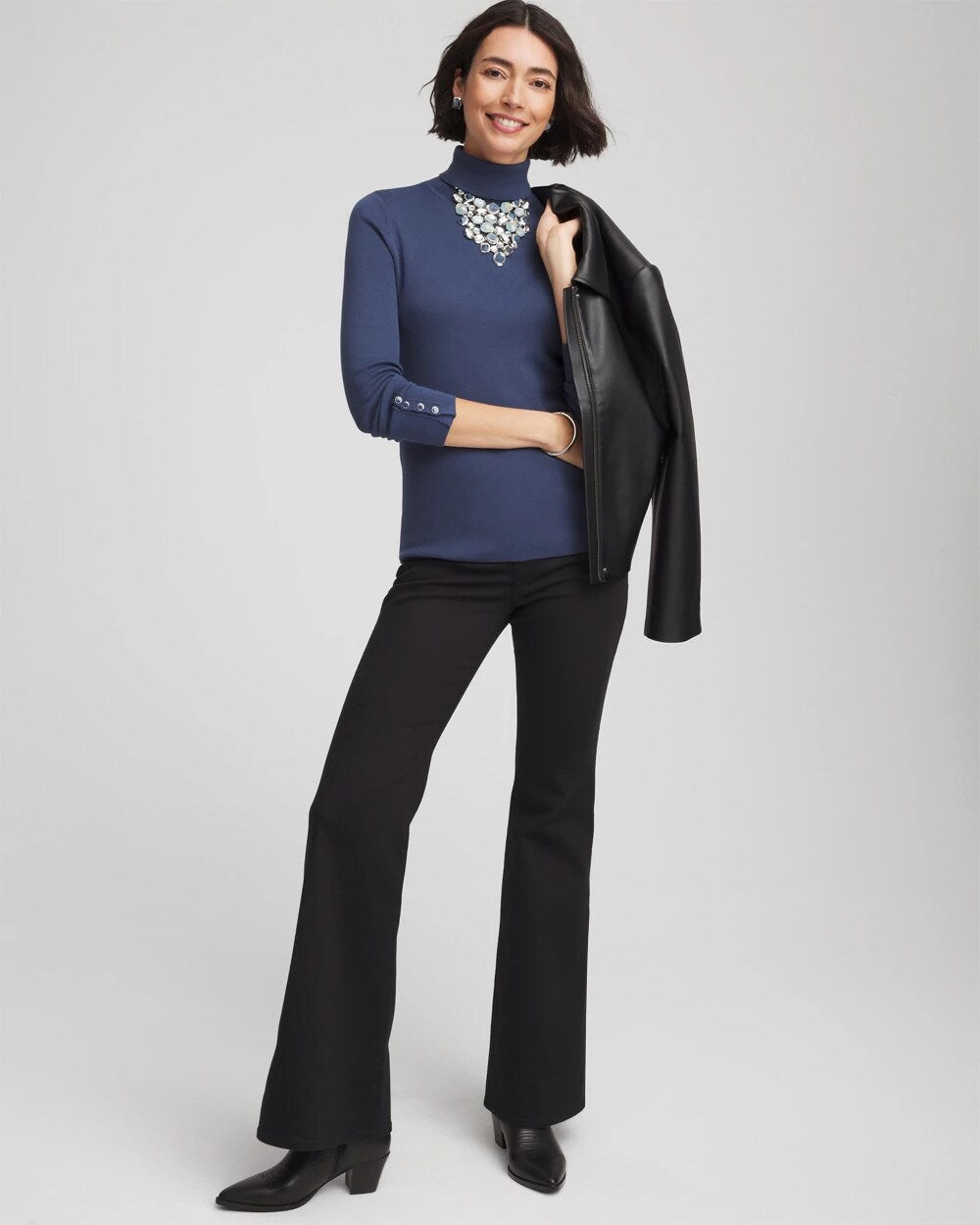 Ella Button Cuff Turtleneck Sweater Indigo Sky - Chico's