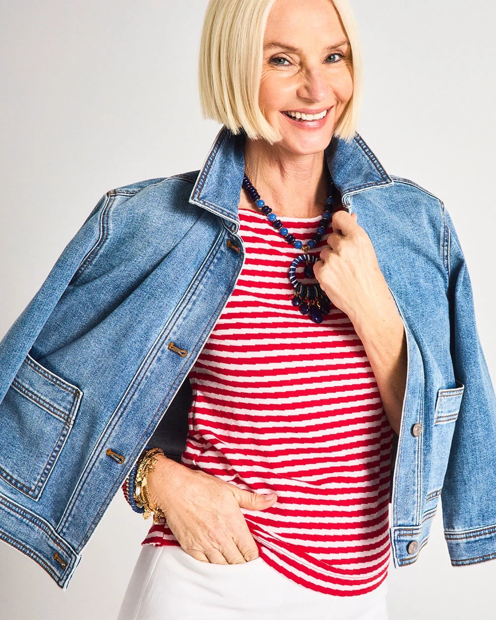 Denim Cropped Trucker Jacket Sakura Indigo - Chico's