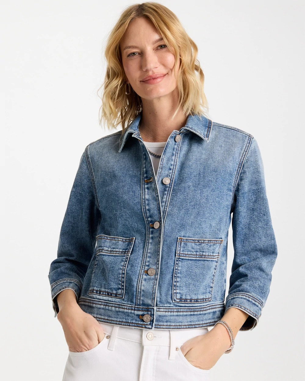 Denim Cropped Trucker Jacket Sakura Indigo - Chico's