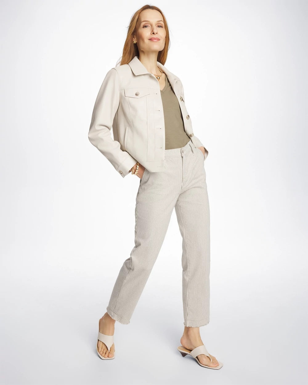 Stripe Girlfriend Straight Ankle Jeans Lichen - Chico's