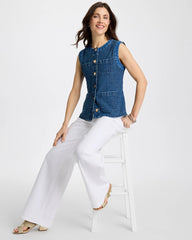 Tweed Mixed Denim Vest Mist Flower Indigo - Chico's