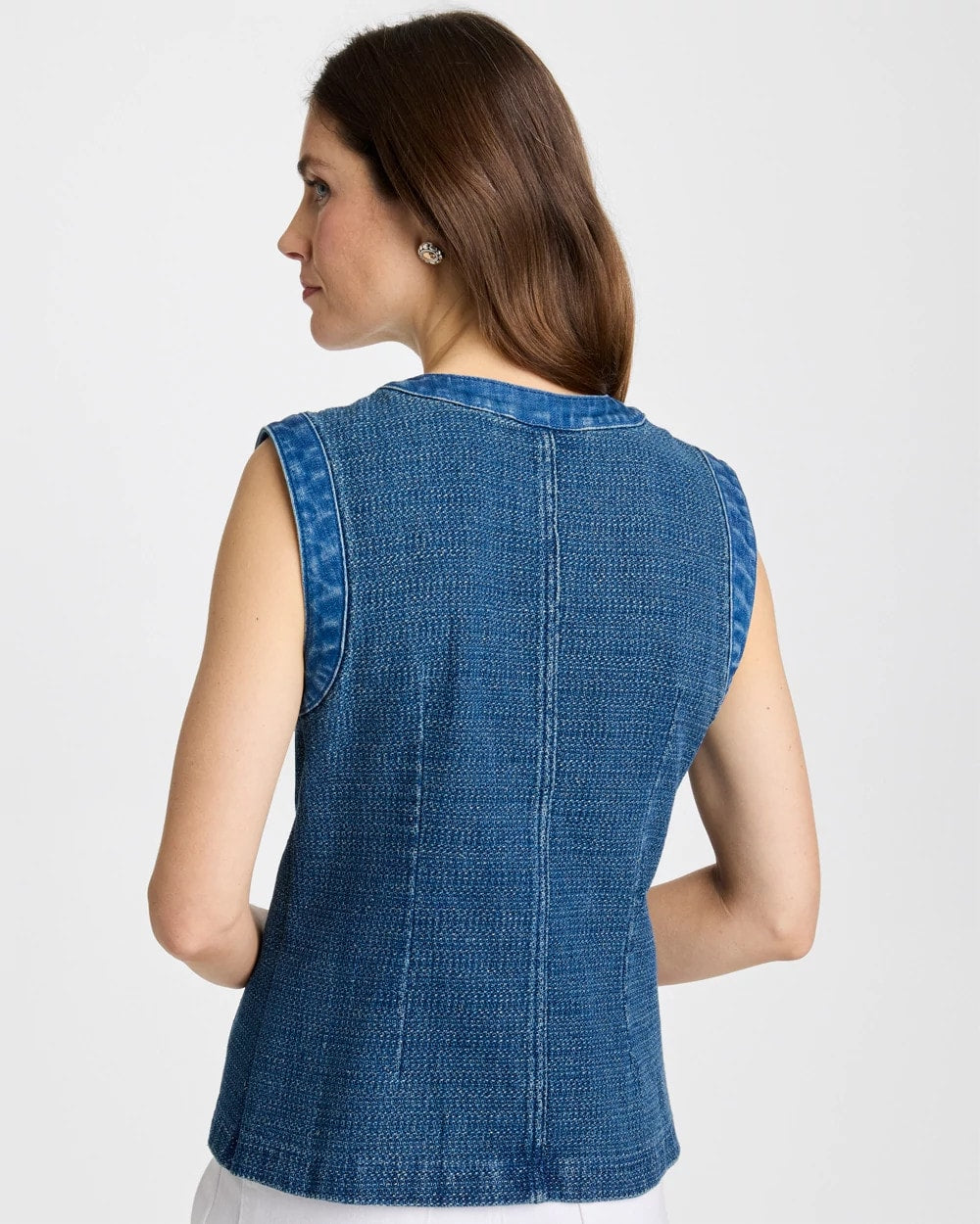Tweed Mixed Denim Vest Mist Flower Indigo - Chico's