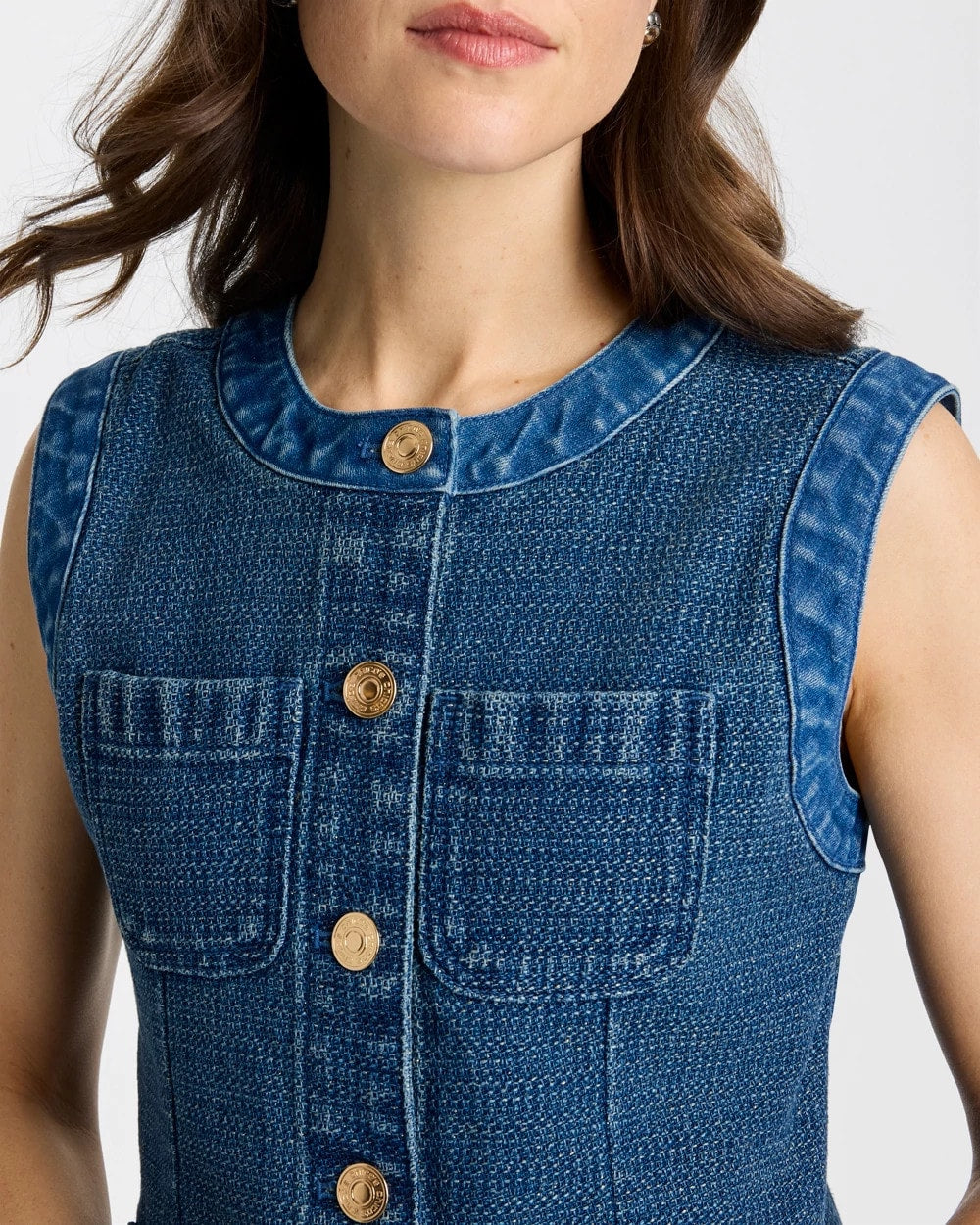Tweed Mixed Denim Vest Mist Flower Indigo - Chico's