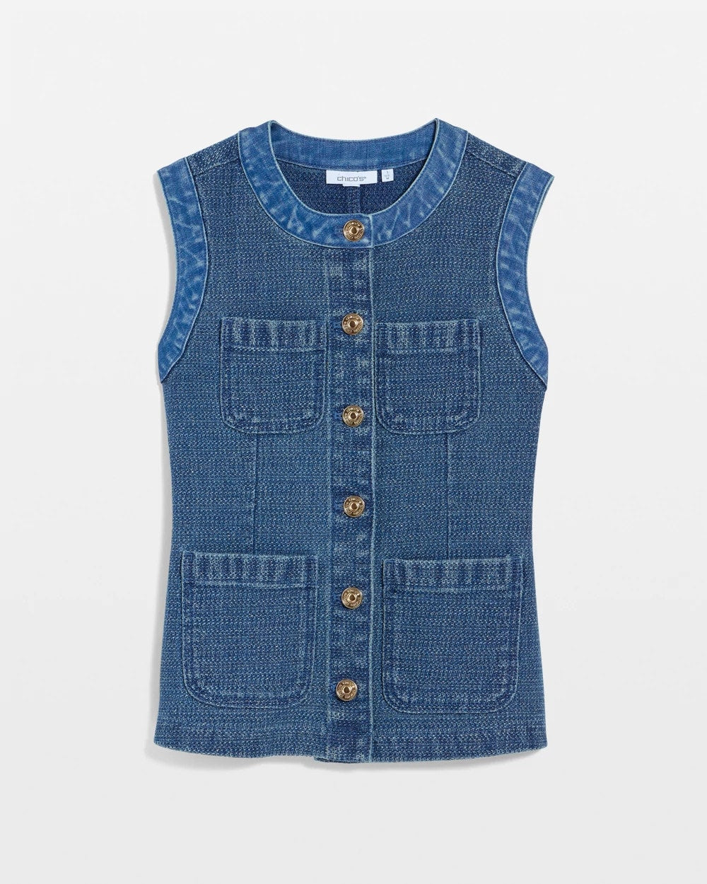 Tweed Mixed Denim Vest Mist Flower Indigo - Chico's