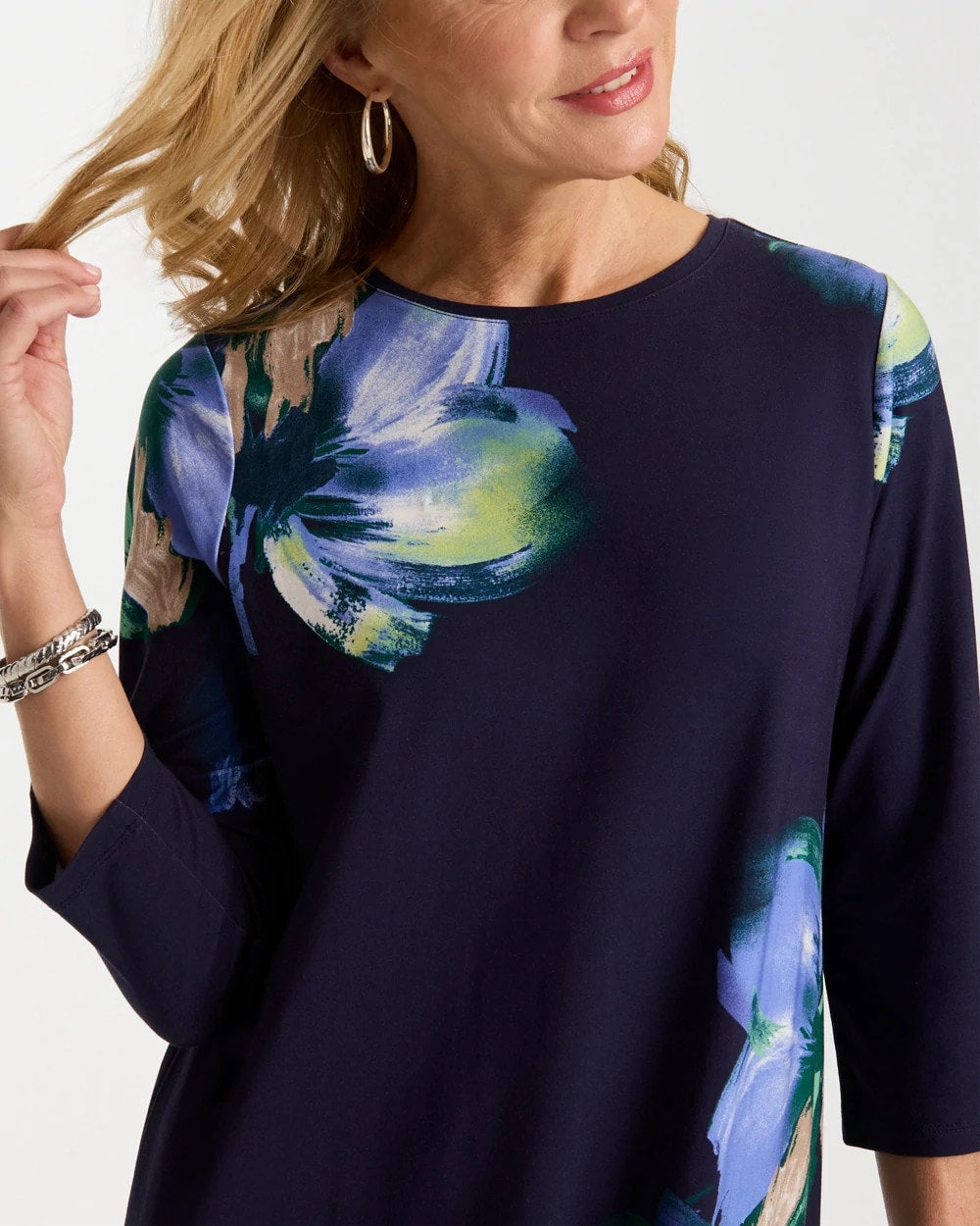 Floral 3/4 Sleeve Maxi Dress Passport Blue - Chico's