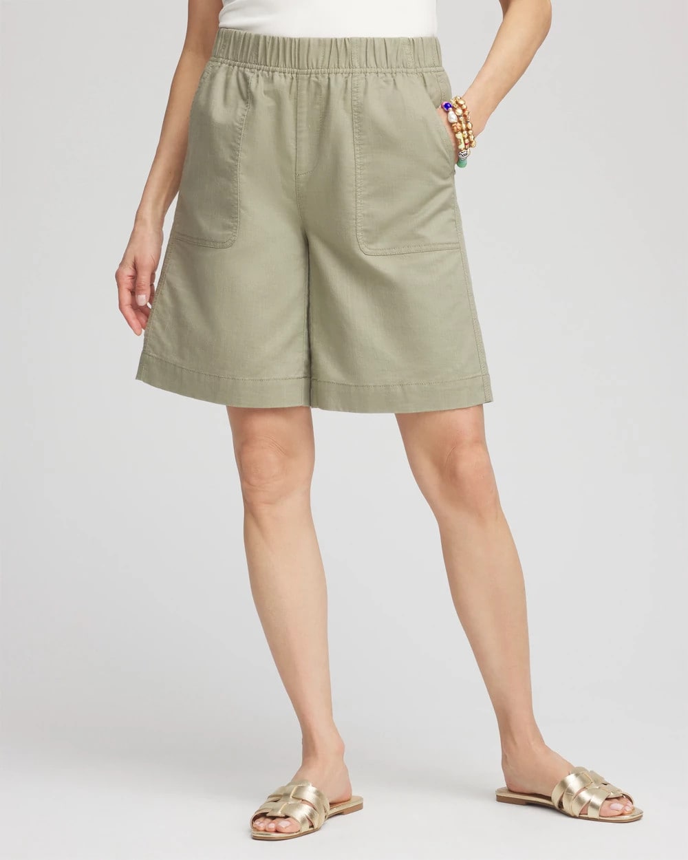 Cotton-Linen Pull-On Utility Shorts Washed Sage - Chico's