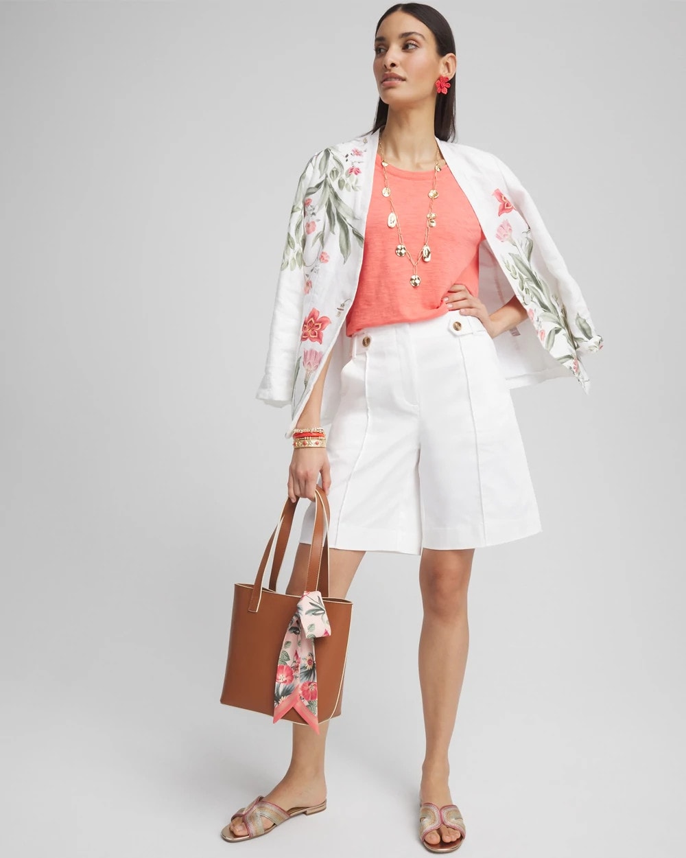 Sateen Tab-Front A-line Shorts Alabaster - Chico's