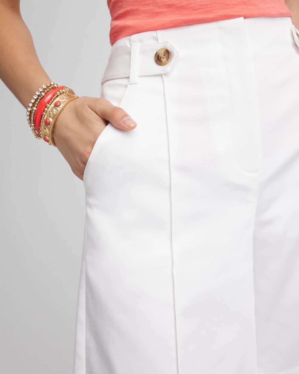 Sateen Tab-Front A-line Shorts Alabaster - Chico's