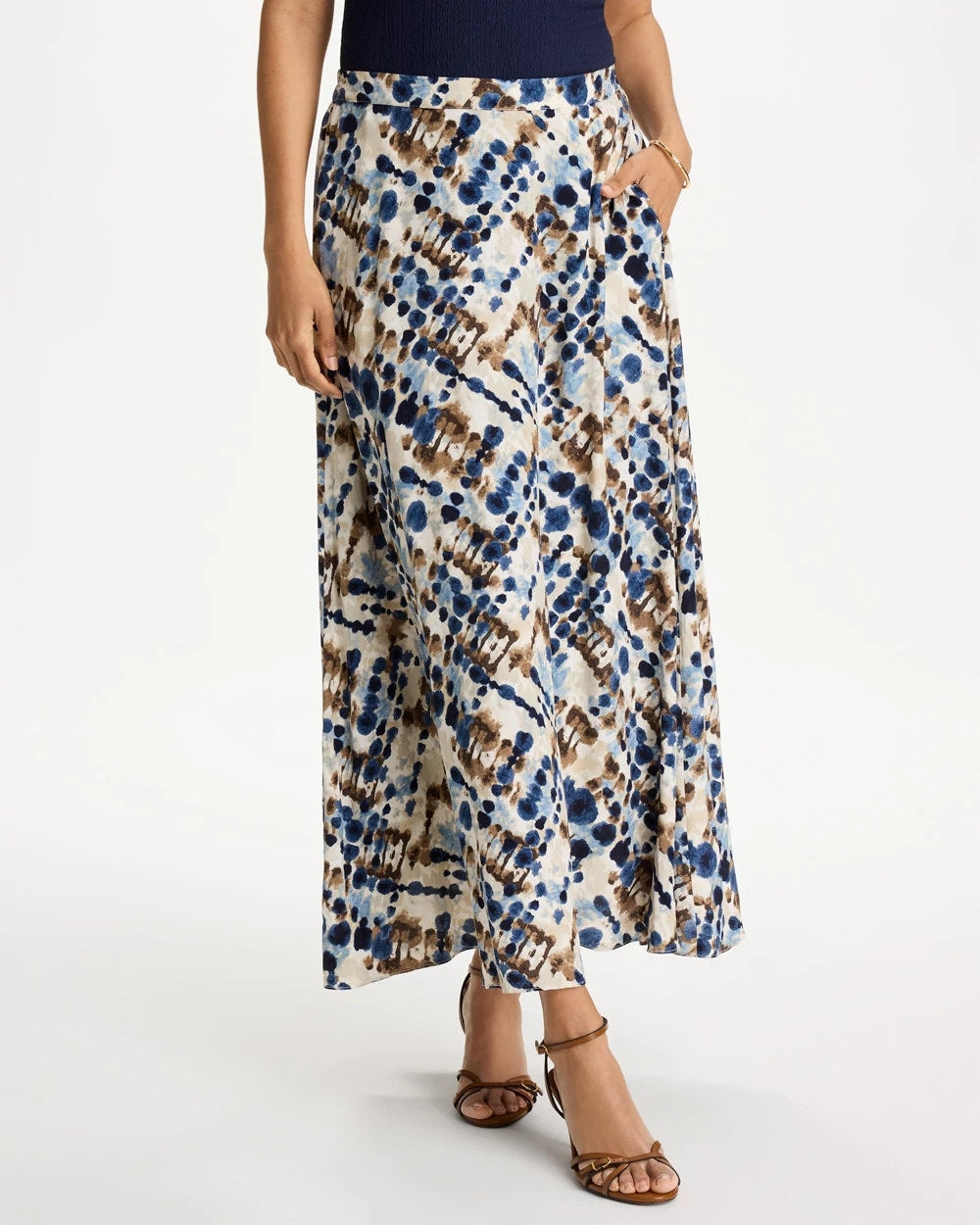 Faux Silk Printed Maxi Skirt Passport Blue - Chico's
