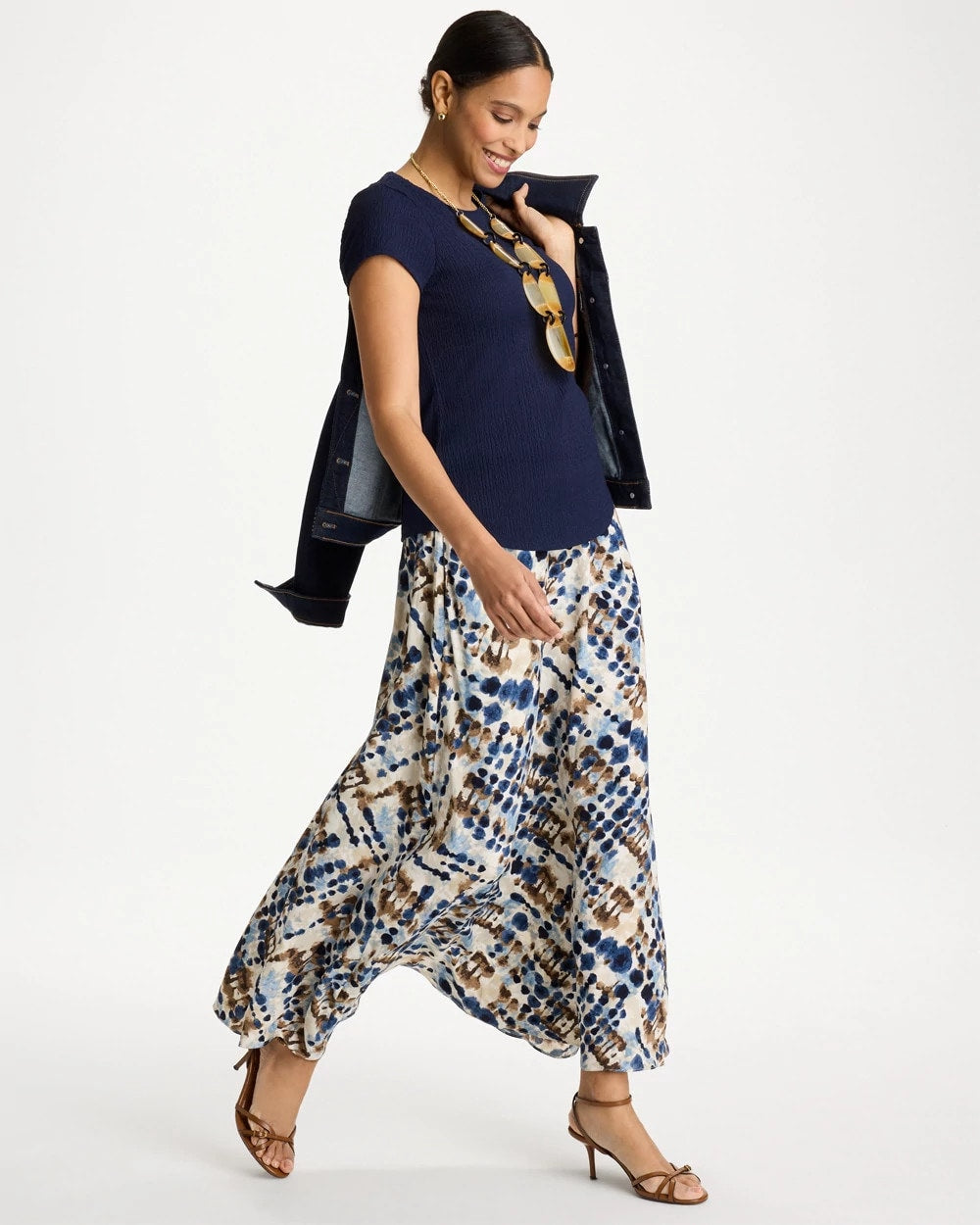 Faux Silk Printed Maxi Skirt Passport Blue - Chico's