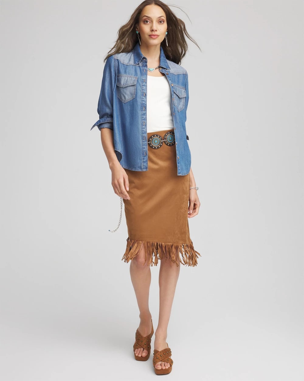 Suede Fringed Asymmetrical Skirt Burnt Sienna - Chico's