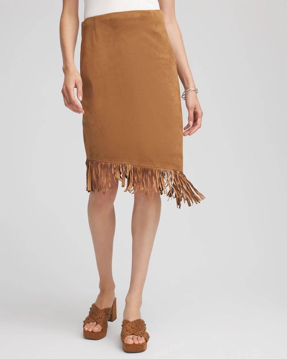 Suede Fringed Asymmetrical Skirt Burnt Sienna - Chico's