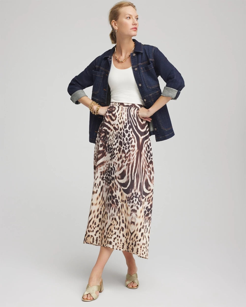 Animal Bengal Marks Faux Satin Skirt Black - Chico's