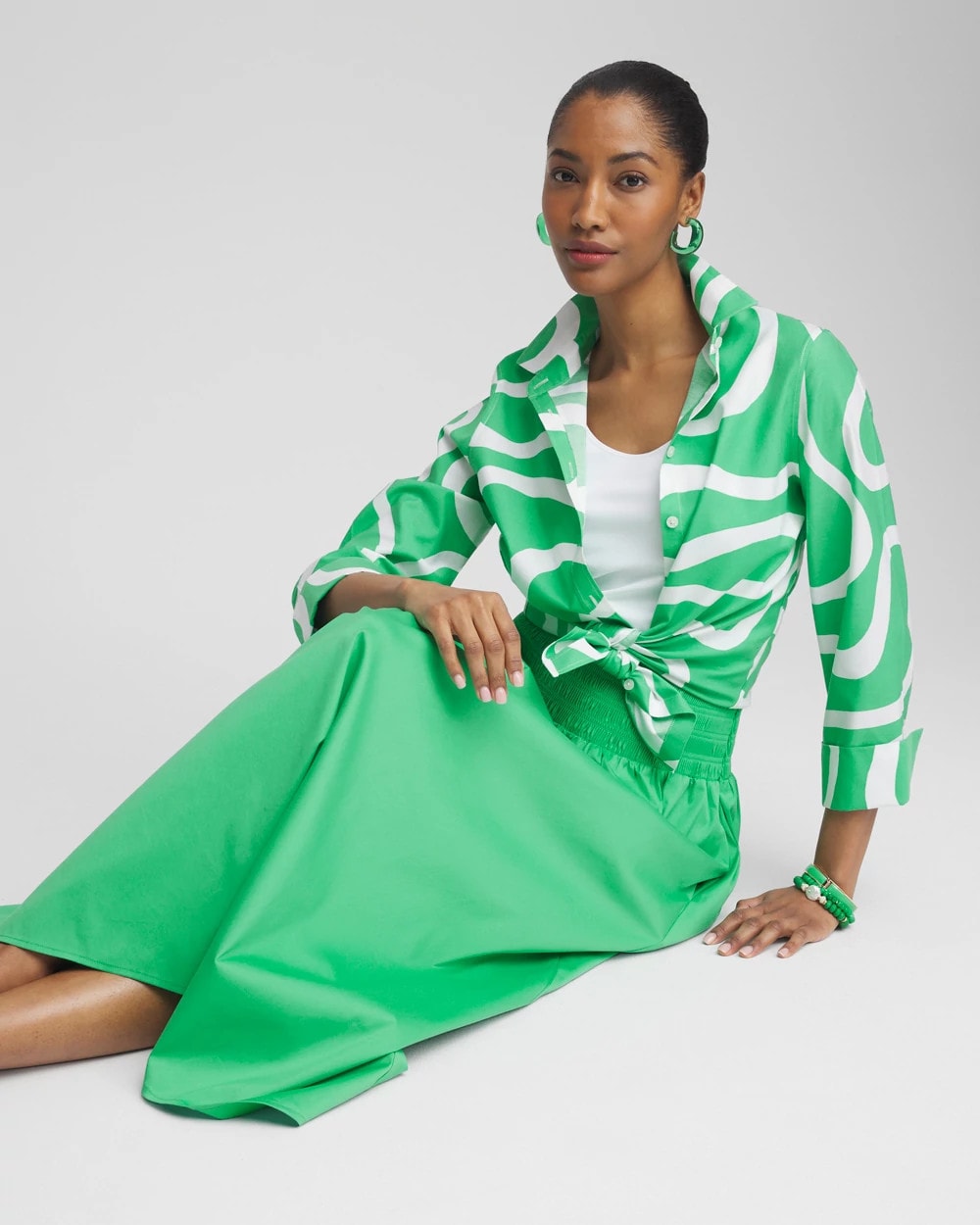 Poplin Smocked Waist Skirt Grassy Green - Chico's
