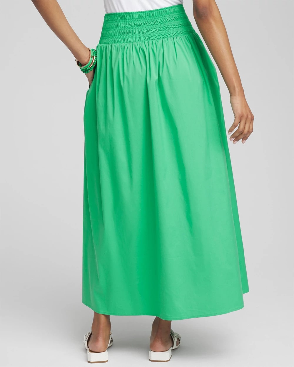 Poplin Smocked Waist Skirt Grassy Green - Chico's