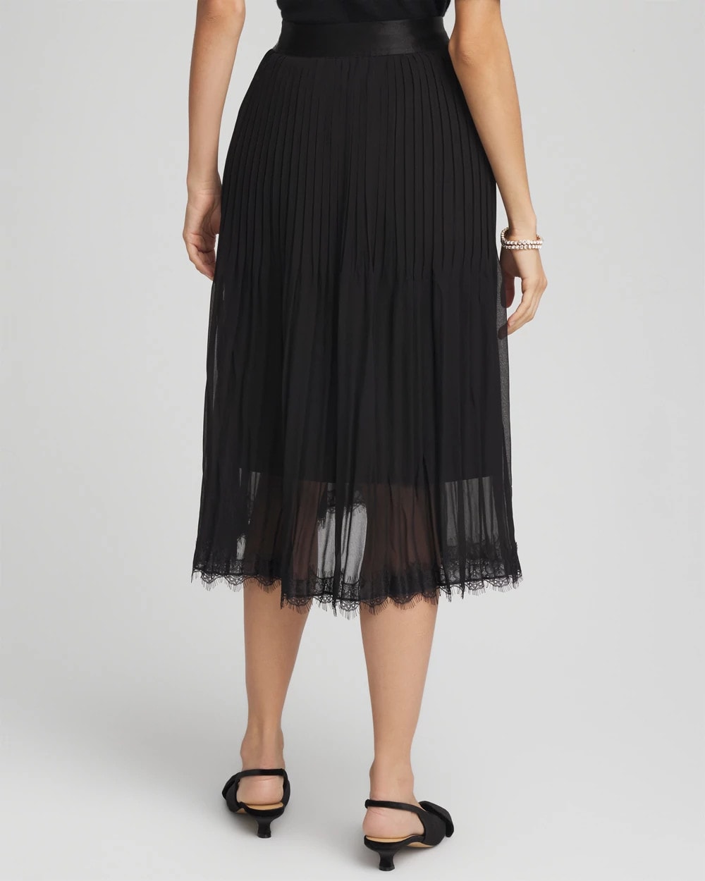 Pleated Lace Hem Midi Skirt Black - Chico's