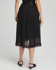 Pleated Lace Hem Midi Skirt Black - Chico's