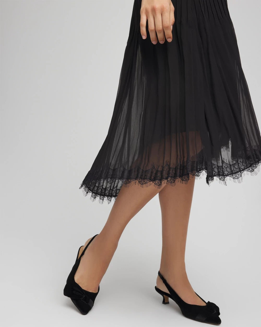 Pleated Lace Hem Midi Skirt Black - Chico's