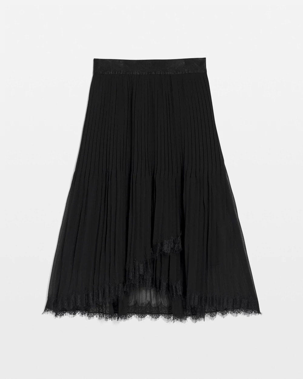 Pleated Lace Hem Midi Skirt Black - Chico's