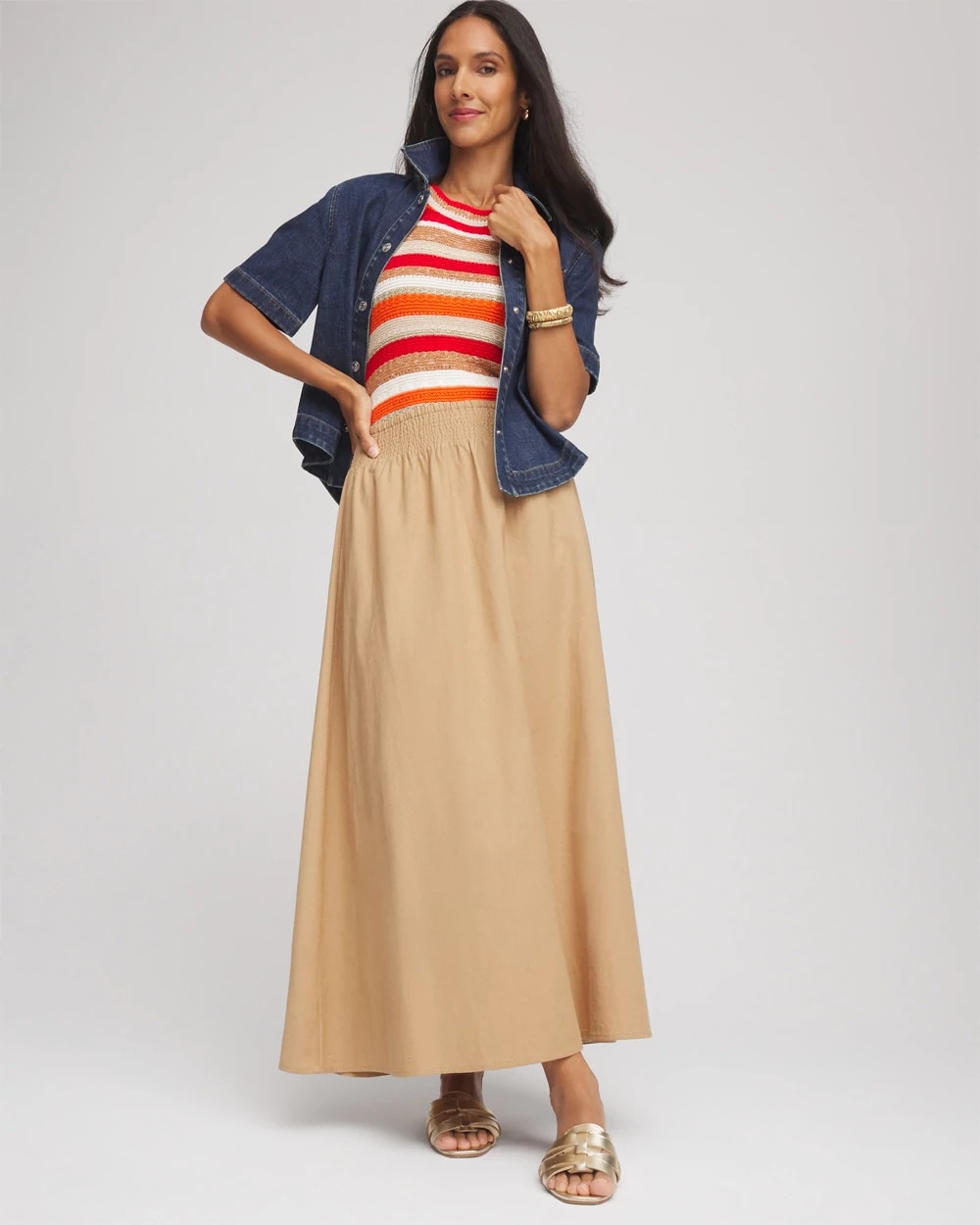 Smocked Pull-On Midi Skirt Cafe Aroma - Chico's