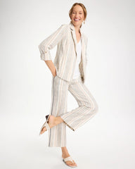 Striped Linen Roll Sleeve Blazer Neutral - Chico's