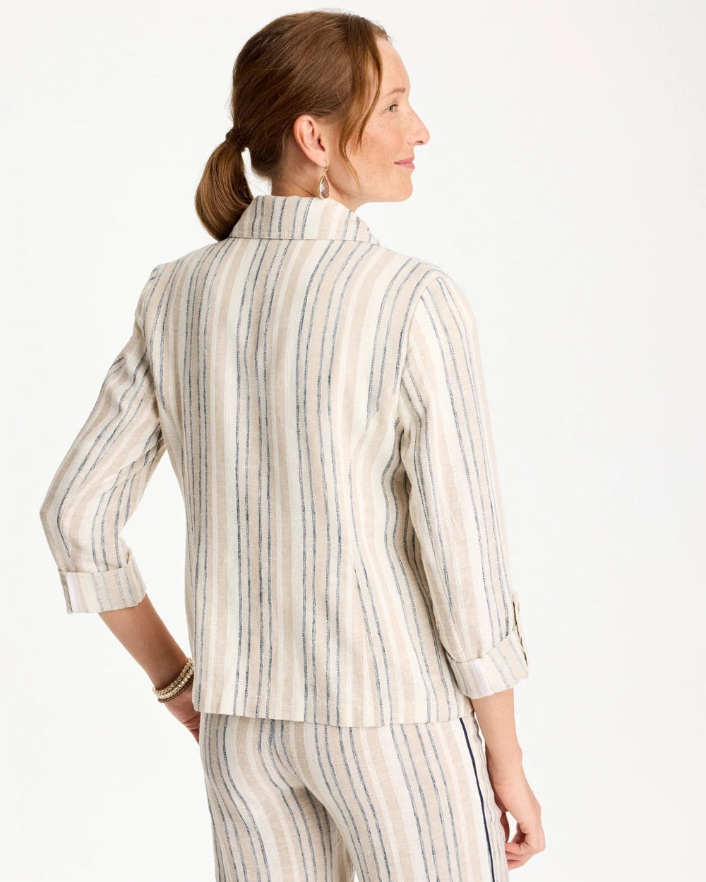 Striped Linen Roll Sleeve Blazer Neutral - Chico's
