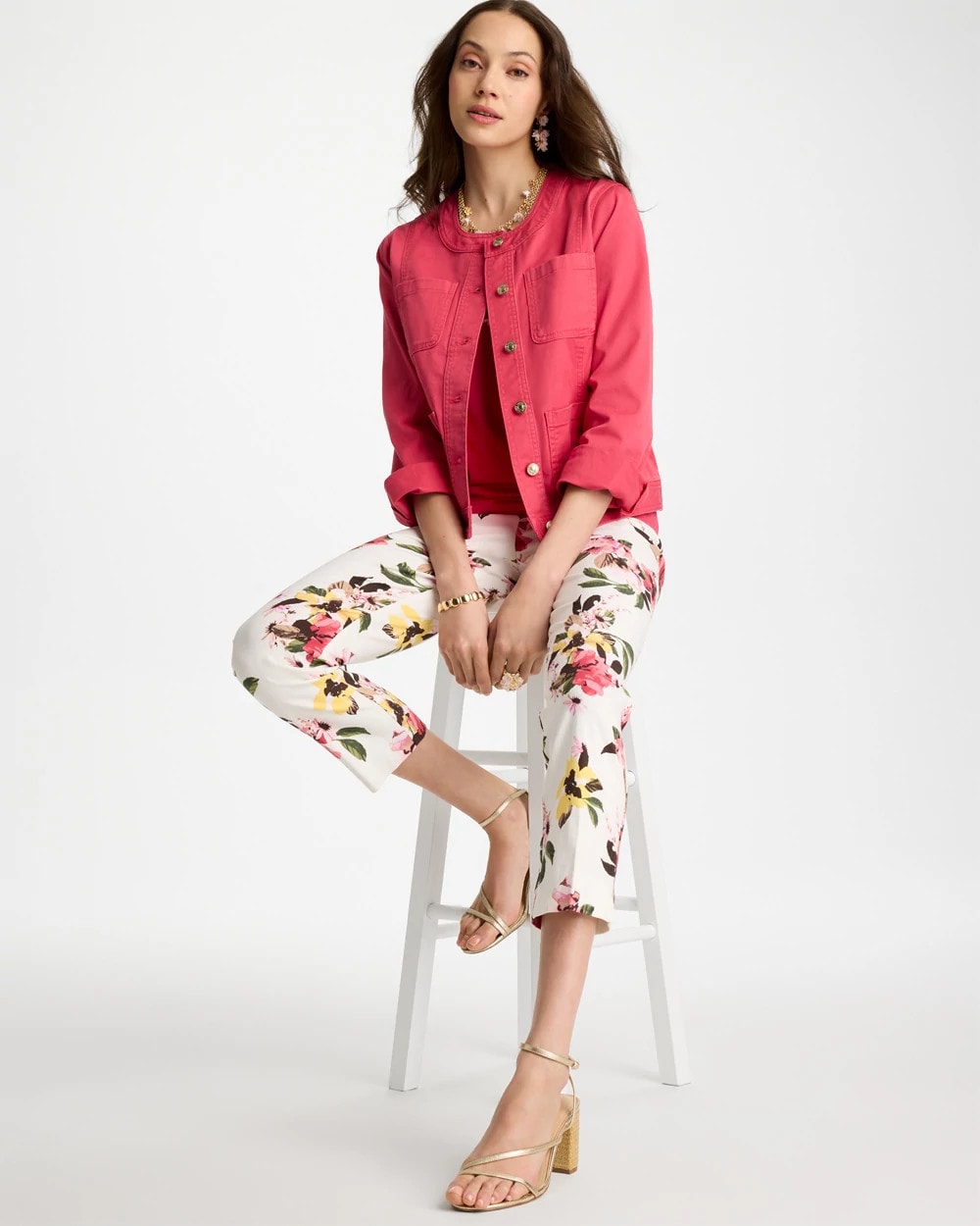 Collarless Twill Box Jacket Hot Honeysuckle - Chico's