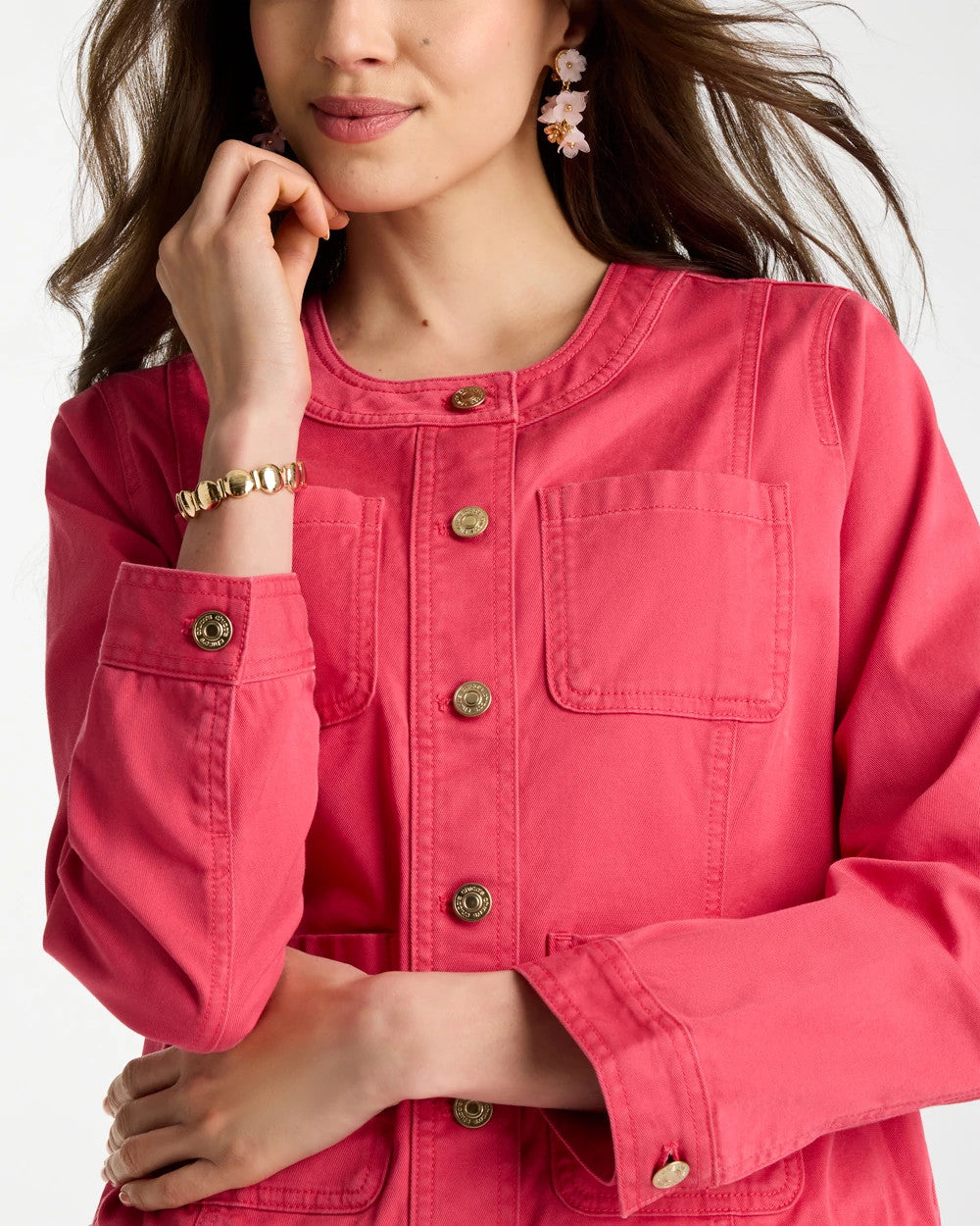 Collarless Twill Box Jacket Hot Honeysuckle - Chico's