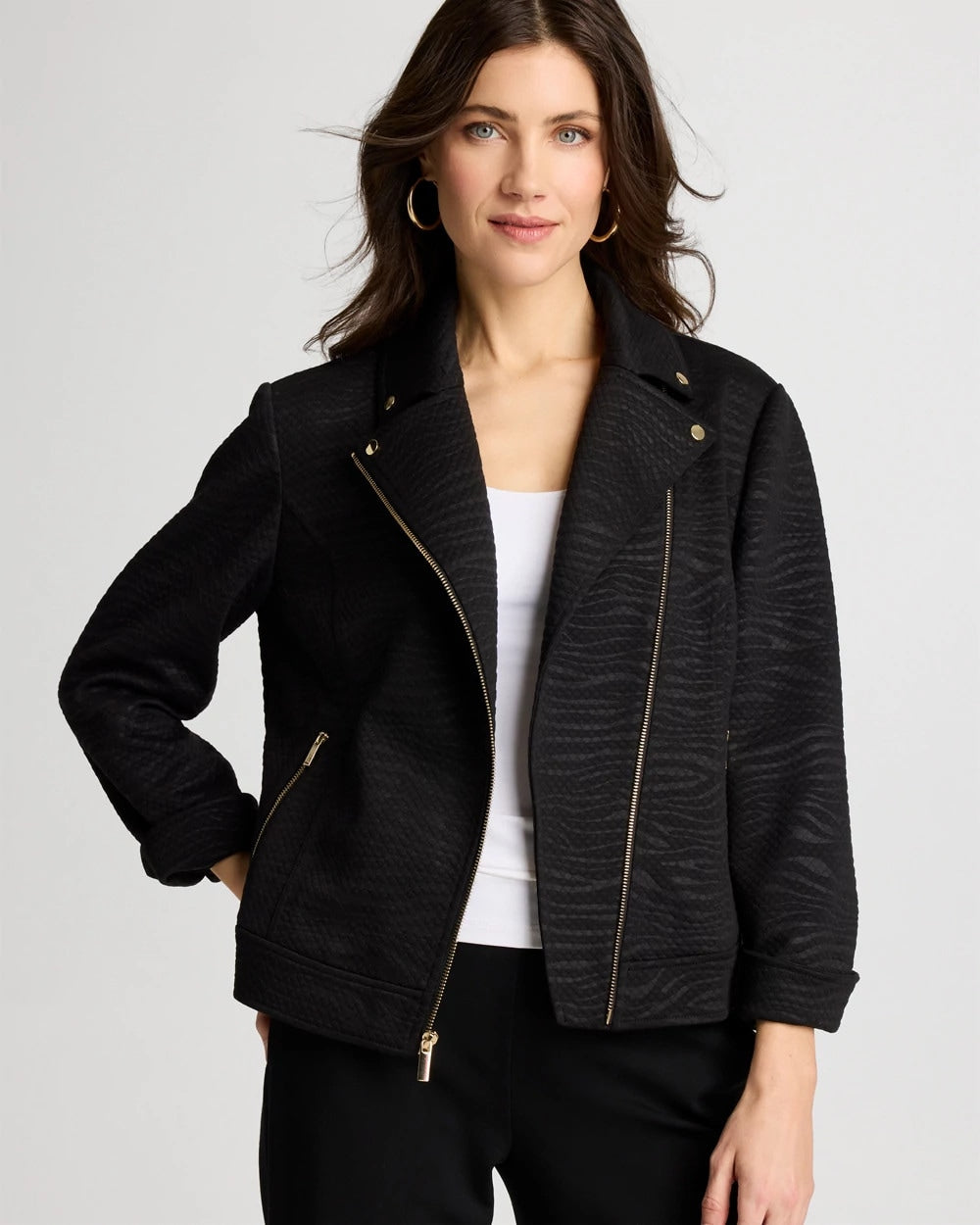 Embossed Knit Moto Jacket Black - Chico's
