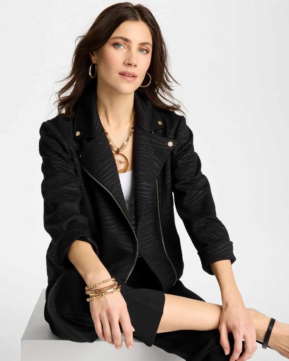 Embossed Knit Moto Jacket Black - Chico's