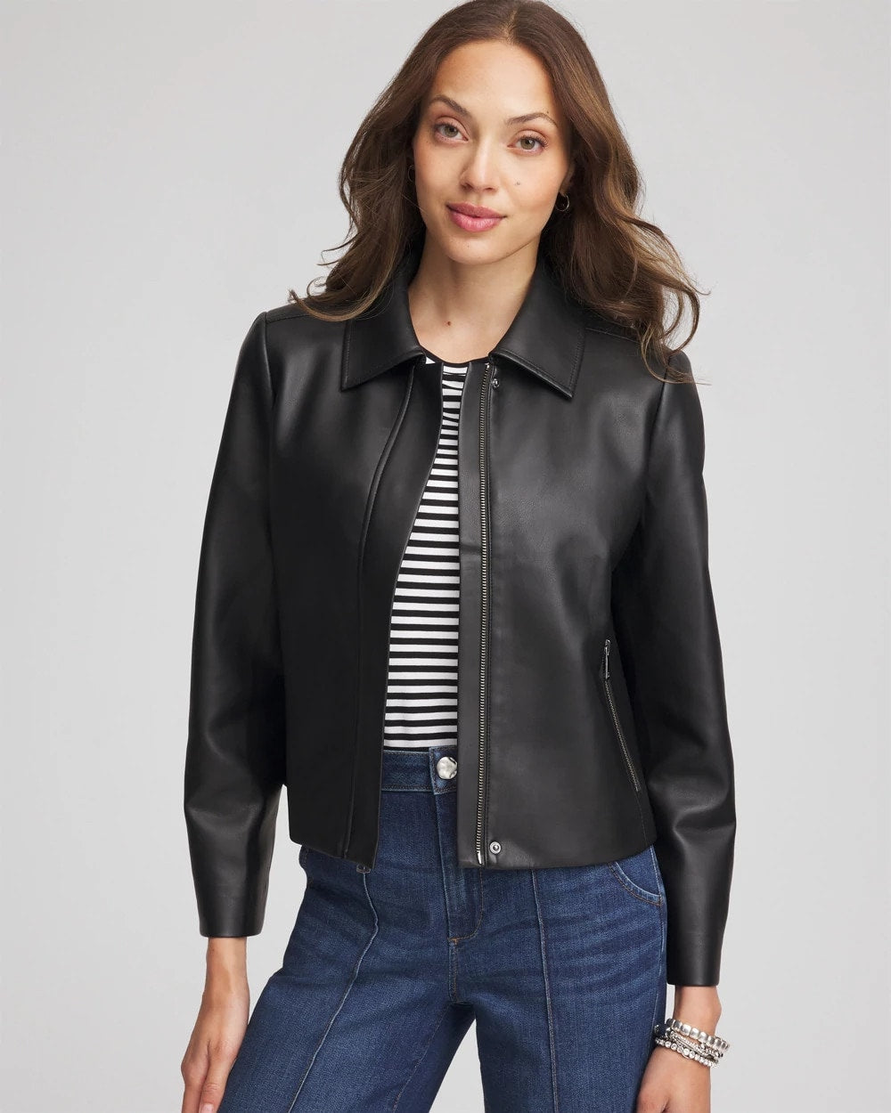 Faux Leather Zip-Front Jacket Black - Chico's