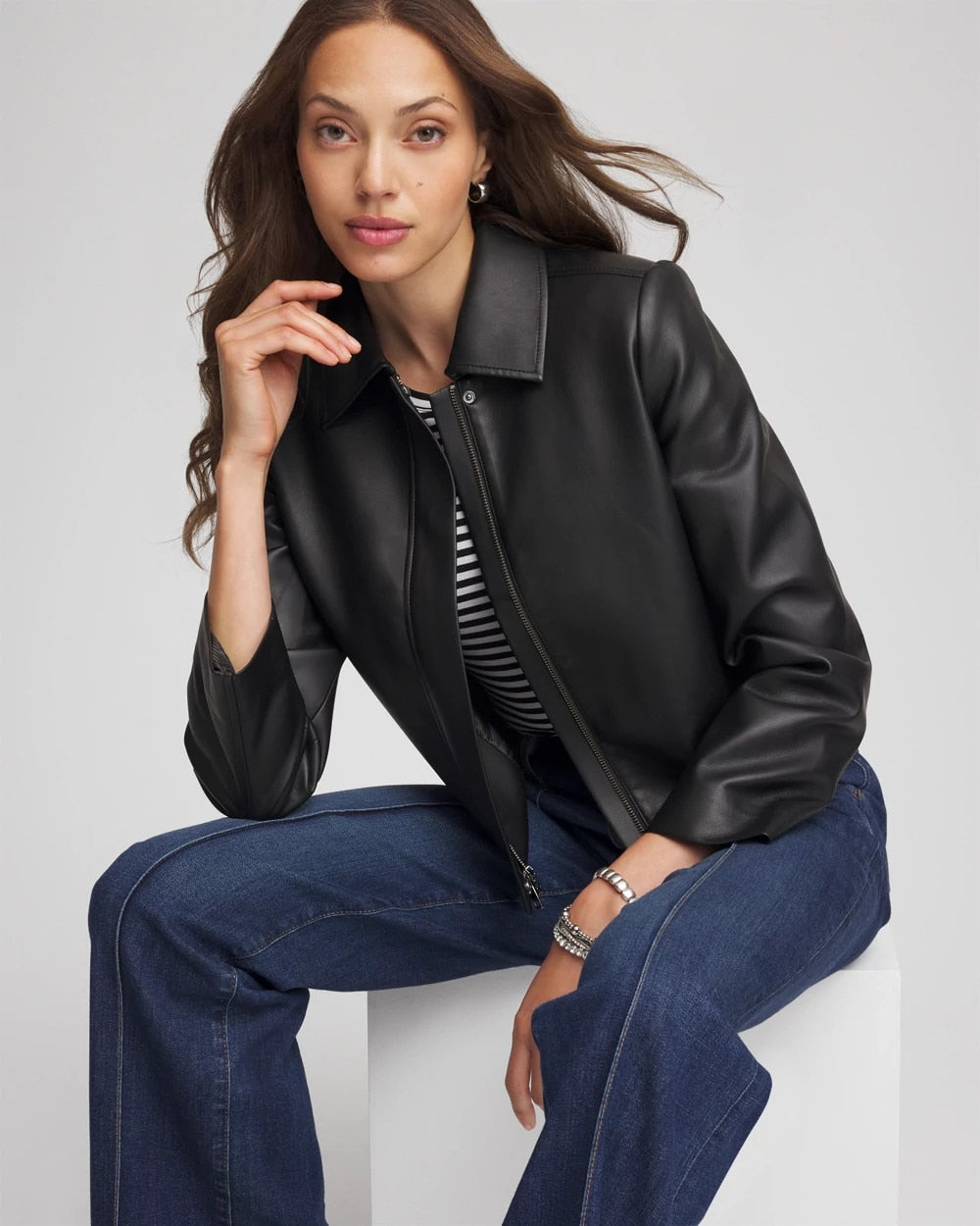 Faux Leather Zip-Front Jacket Black - Chico's