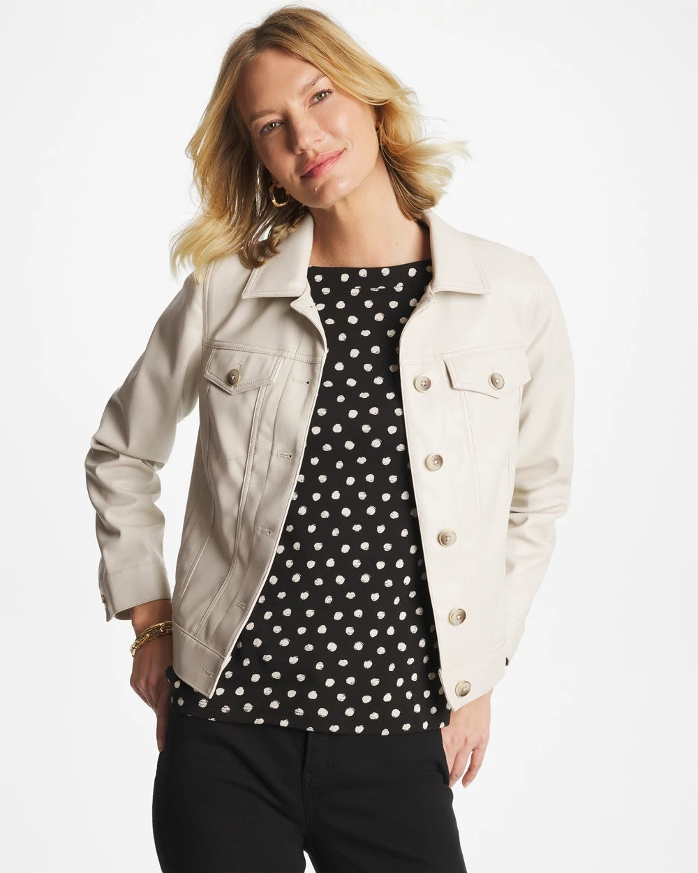 Faux Leather Trucker Jacket White Truffle - Chico's
