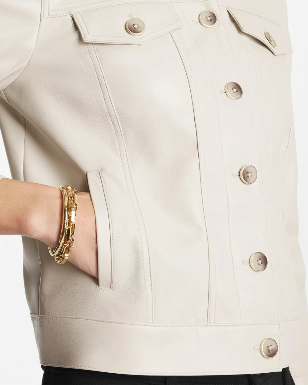 Faux Leather Trucker Jacket White Truffle - Chico's