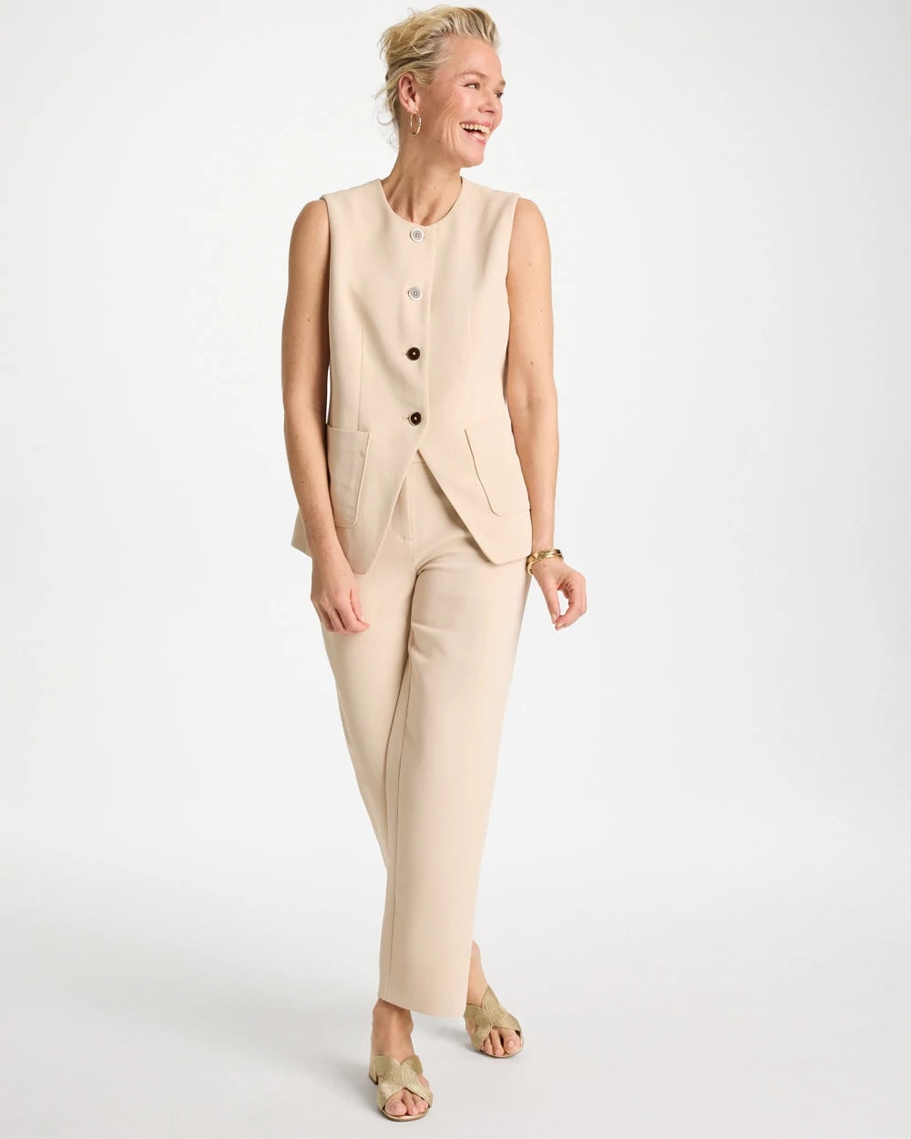 Split Hem Crepe Vest Pale Sand - Chico's