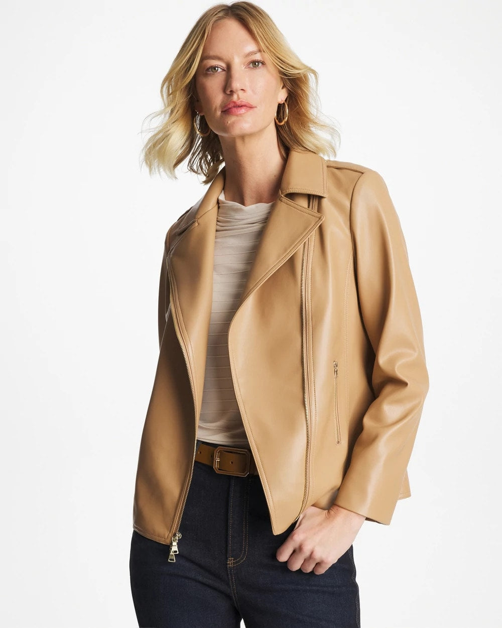 Faux Leather Moto Jacket Creme Coffee - Chico's