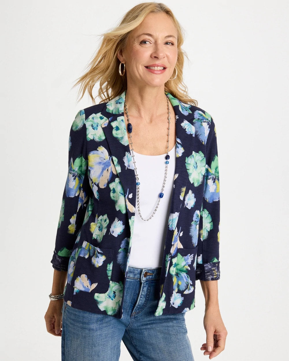 Printed Slub Knit Blazer Passport Blue - Chico's