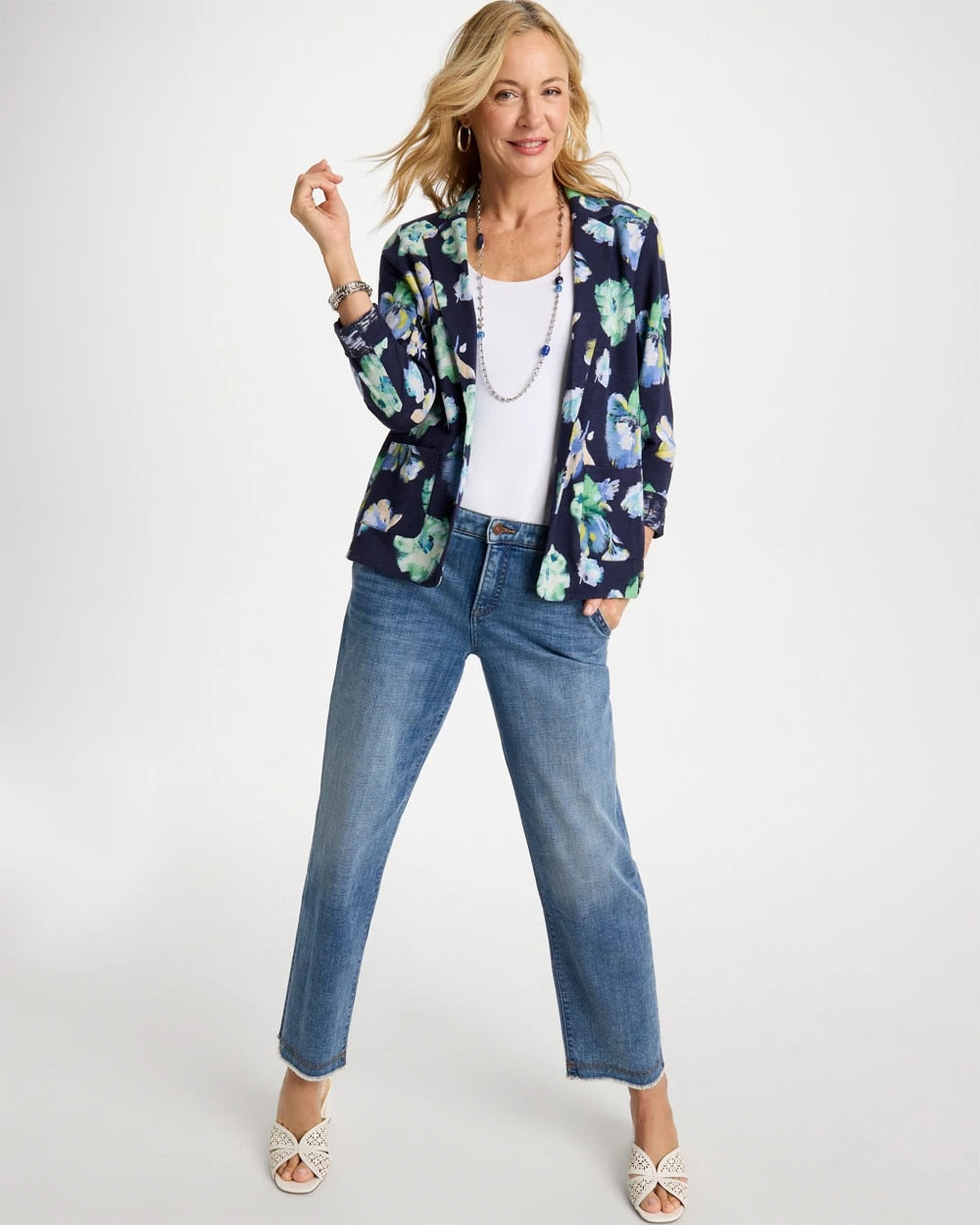 Printed Slub Knit Blazer Passport Blue - Chico's