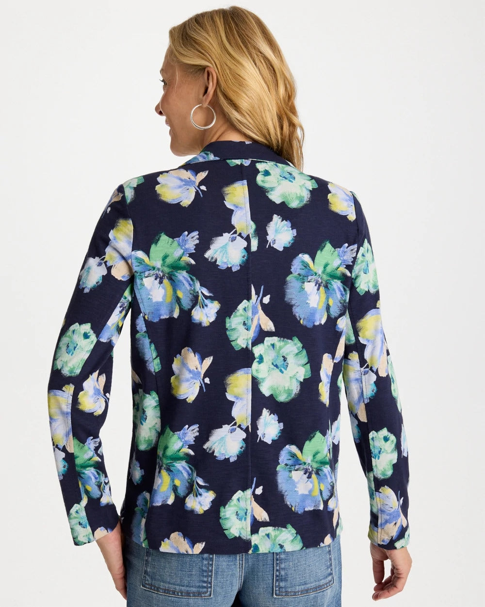 Printed Slub Knit Blazer Passport Blue - Chico's