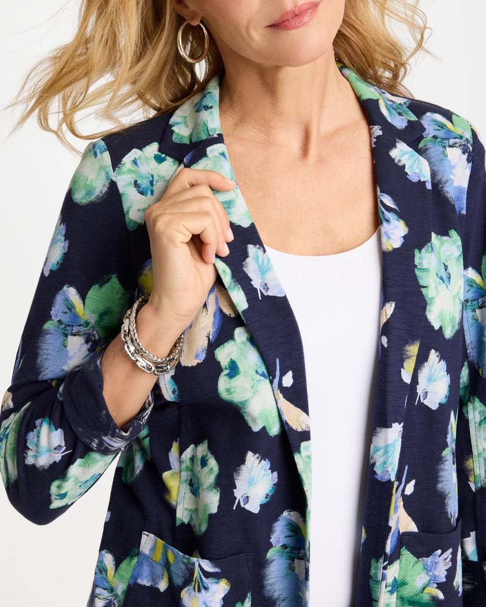 Printed Slub Knit Blazer Passport Blue - Chico's